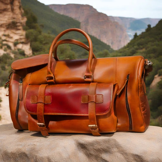 Embark on a Journey of Luxury with Our Luxe Tan Leather Duffel Bag