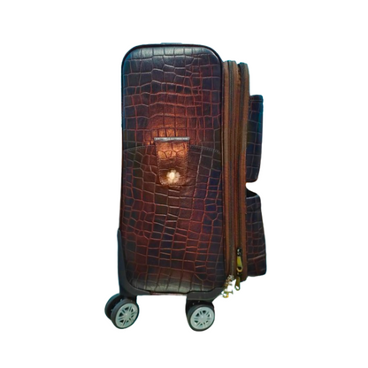 Dark Brown Crocodile Texture Leather Trolley Bag