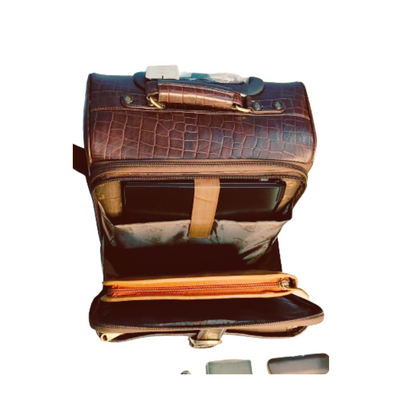 Dark Brown Crocodile Texture Leather Trolley Bag