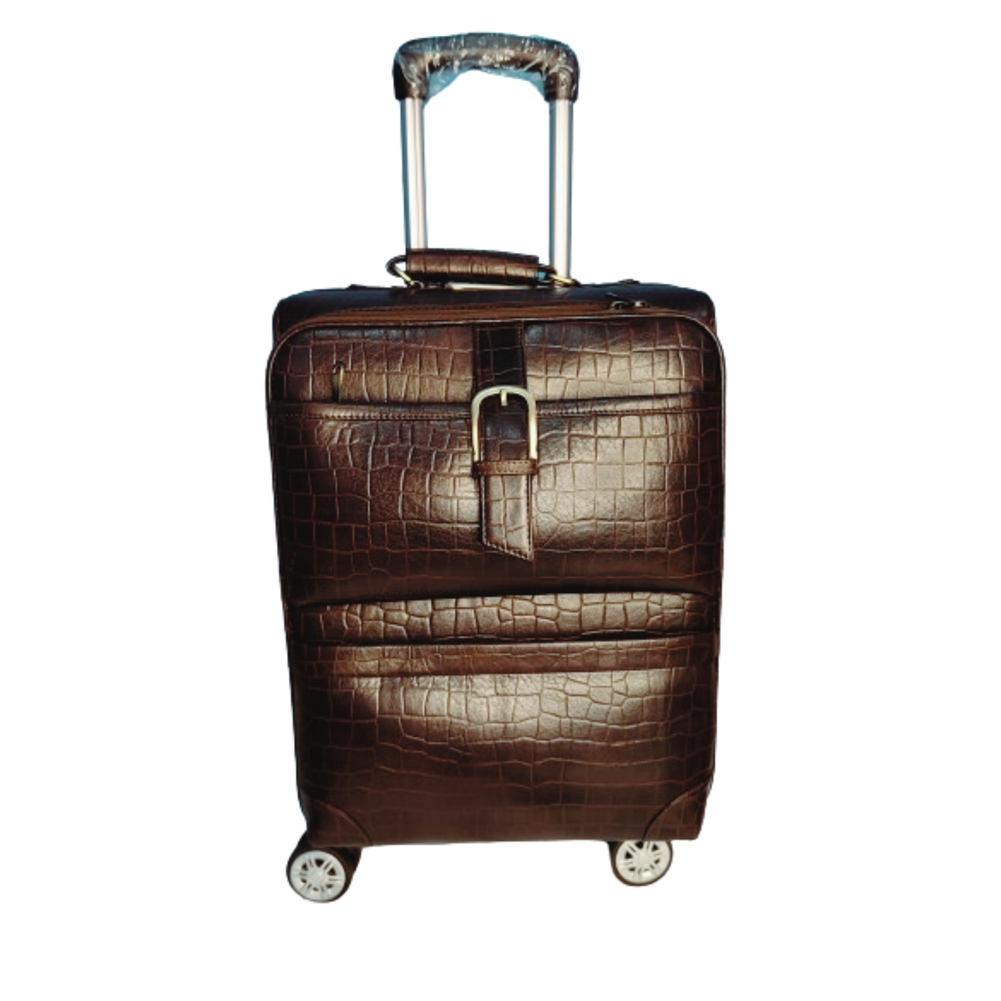 Dark Brown Crocodile Texture Leather Trolley Bag