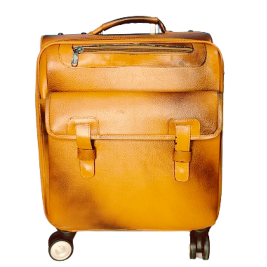Premium Tan Leather Trolley Bag