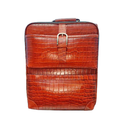 Dark Cherry Crocodile Texture Leather Trolley Bag