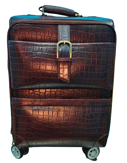 Dark Brown Crocodile Texture Leather Trolley Bag