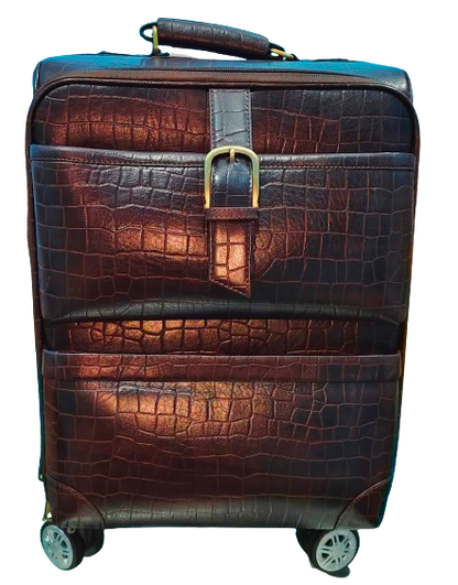 Dark Brown Crocodile Texture Leather Trolley Bag