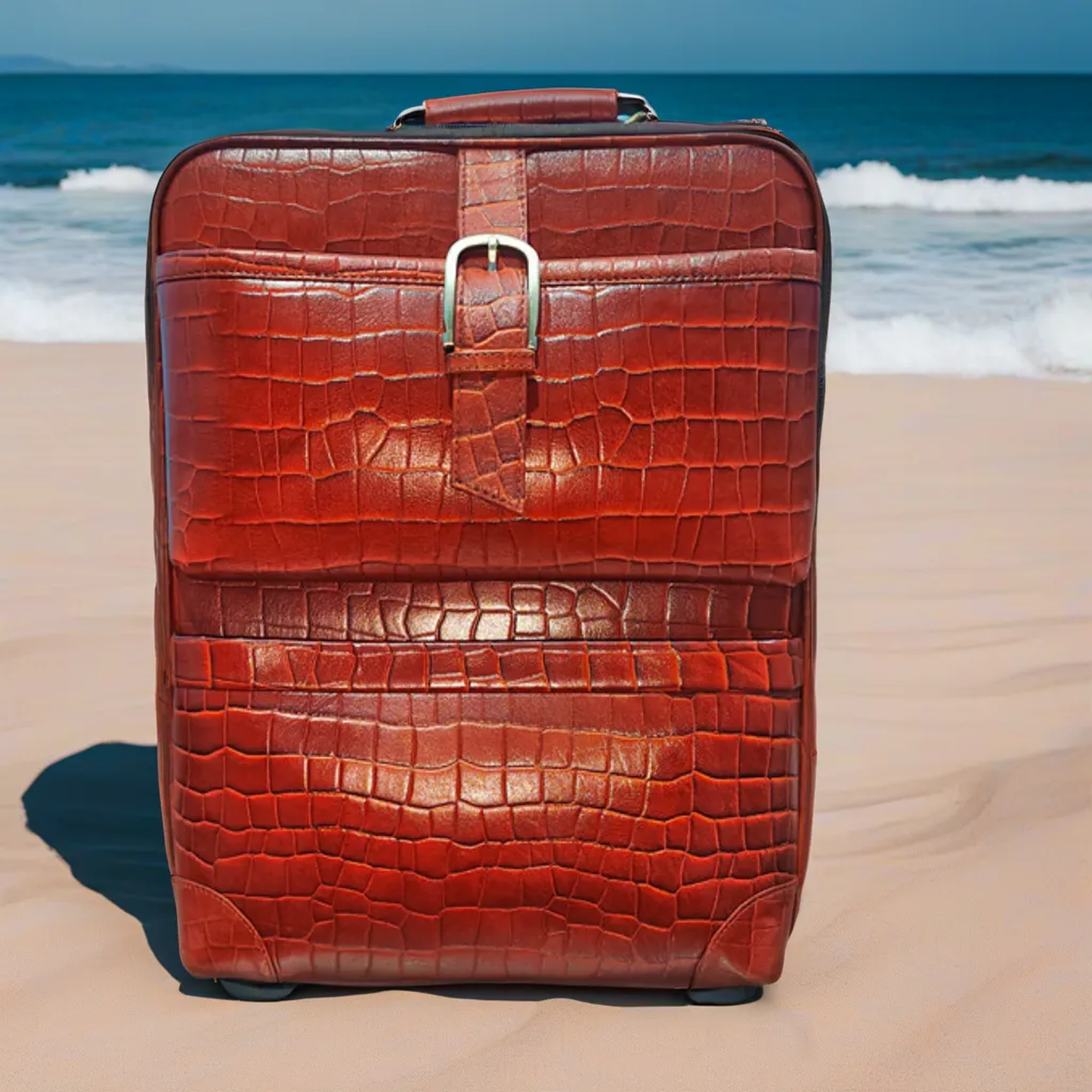 Dark Cherry Crocodile Texture Leather Trolley Bag